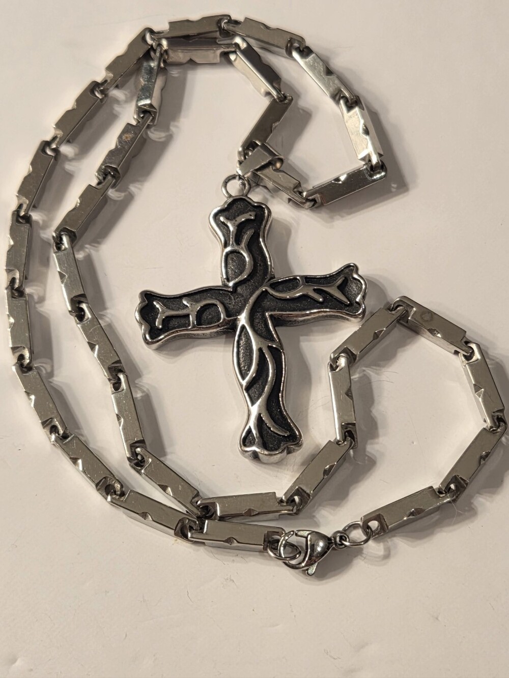 Men's Black Metal Stainless Steal Cross Pendant Necklace